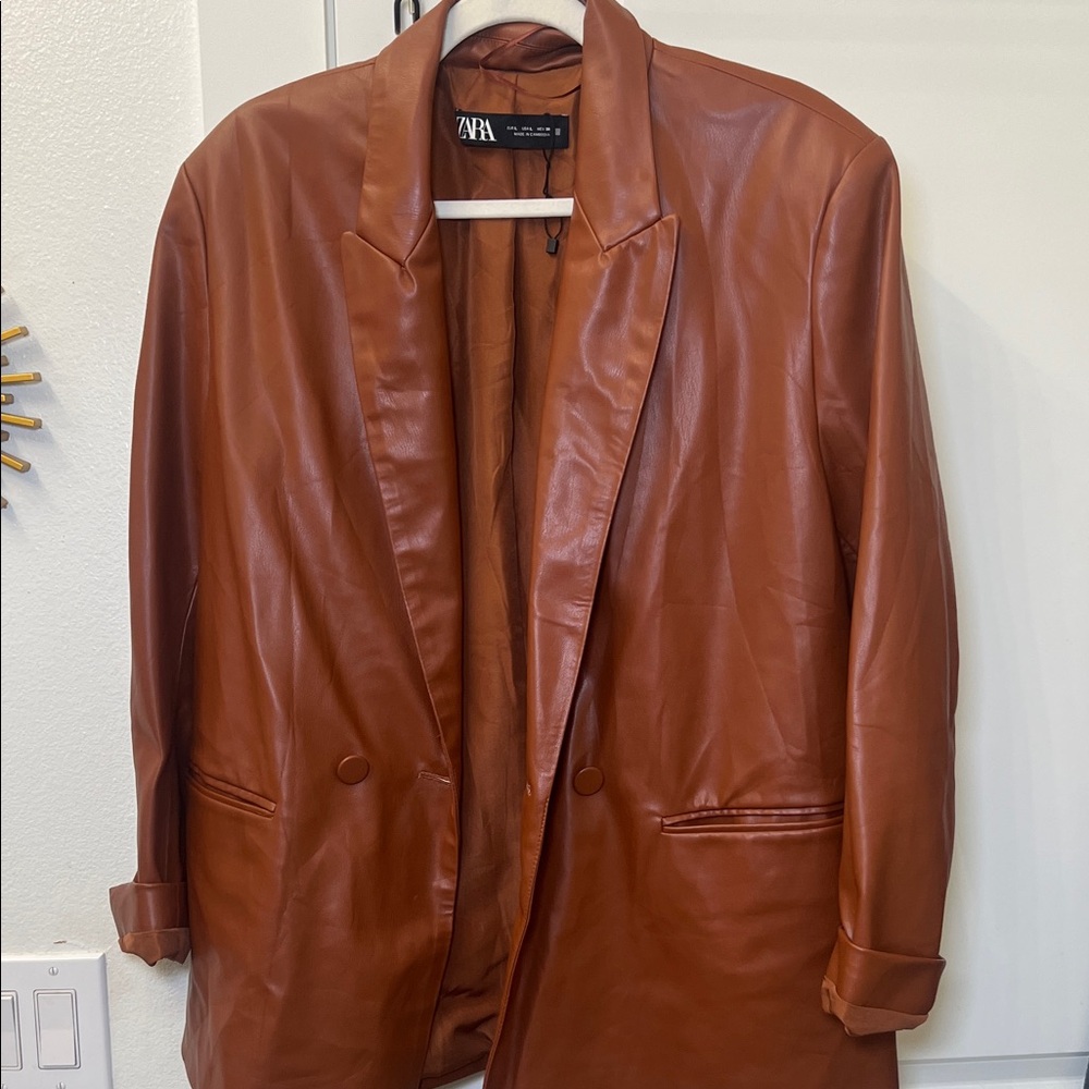Zara Women's Tan Leather Blazer